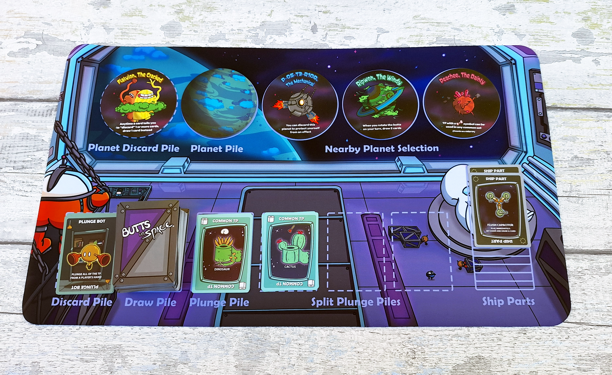 Butts in Space: Plungers and Planets Playmat - 14" x 24" Neoprene Game Mat image 3